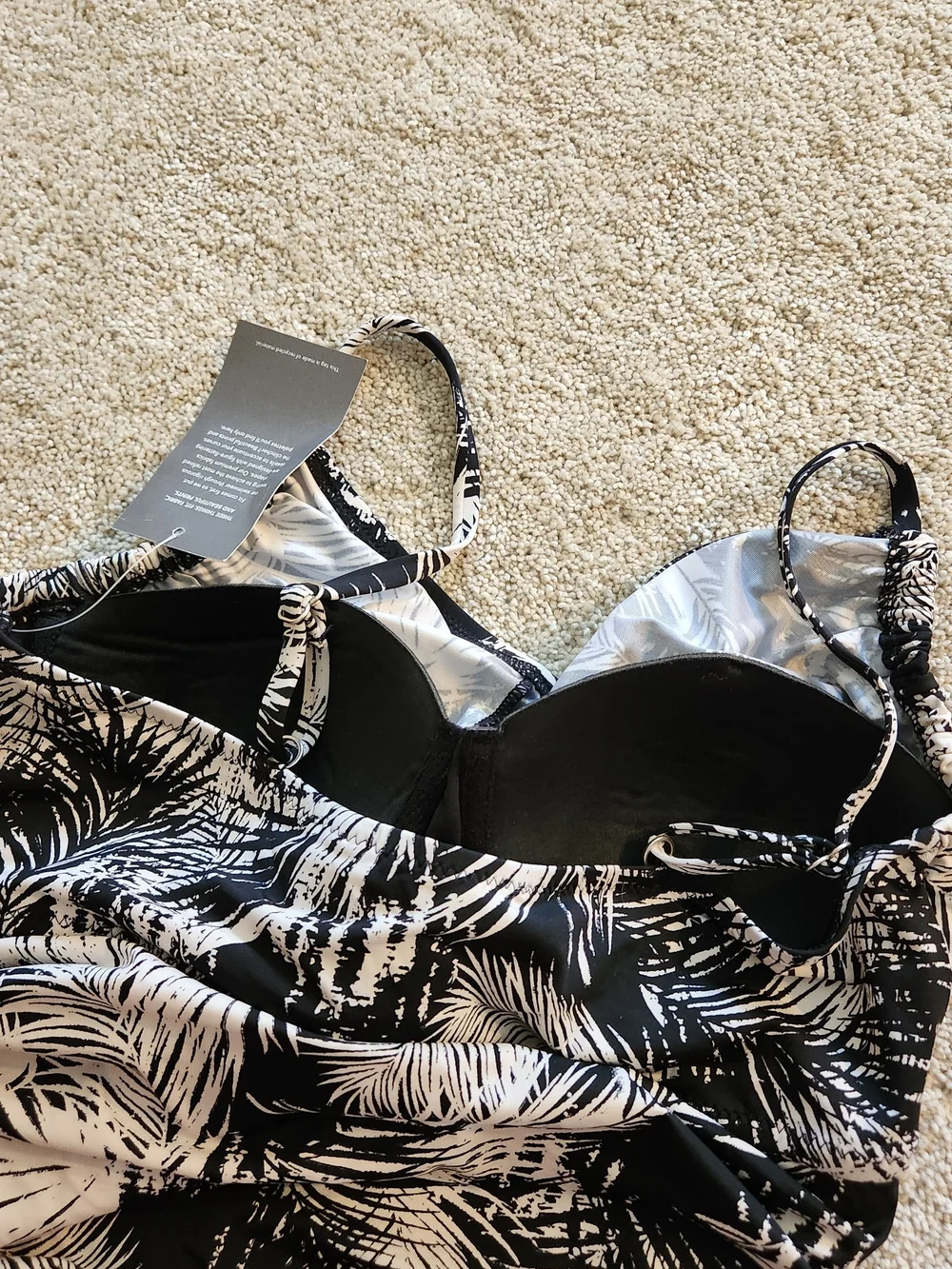 NWT Garnet Hill Swim Top Tankini One Piece Palm Print Cups Ruched L 12